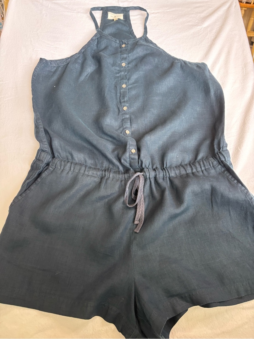 Lou & Grey Slate Blue Linen-Blend Halter Romper
